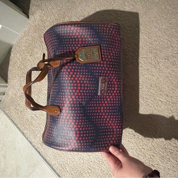 Dooney & Bourke Handbags - Ralph Lauren Navy Satchel with Red Dot Print